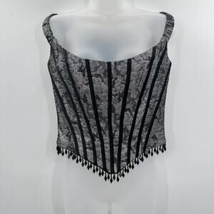 Vintage Y2K Lace Beaded Corset Top Size 10 Black Silver Grunge Whimsigoth Vamp